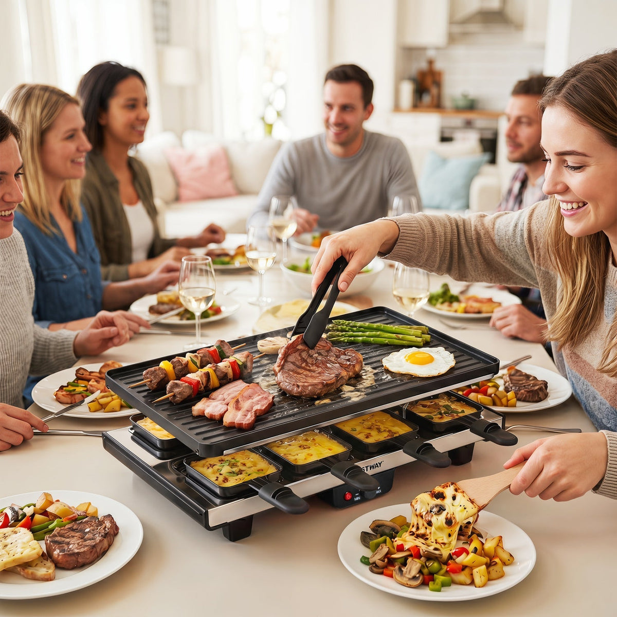 Raclette Grill with Reversible Nonstick Griddle for 8