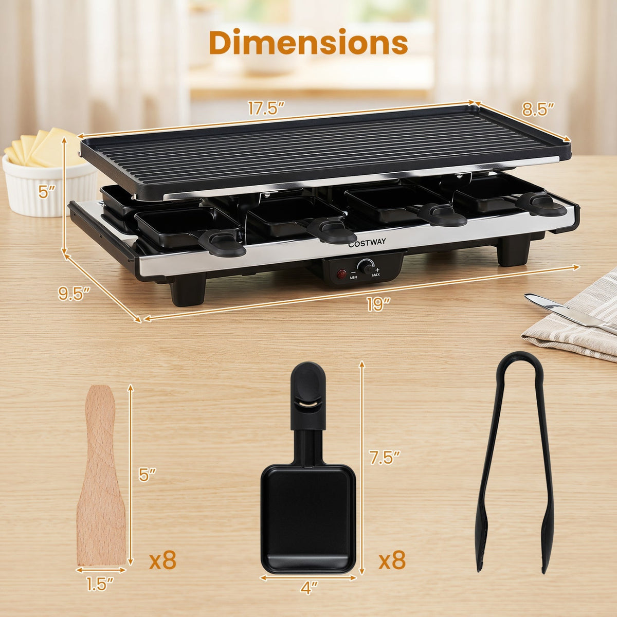 Raclette Grill with Reversible Nonstick Griddle for 8