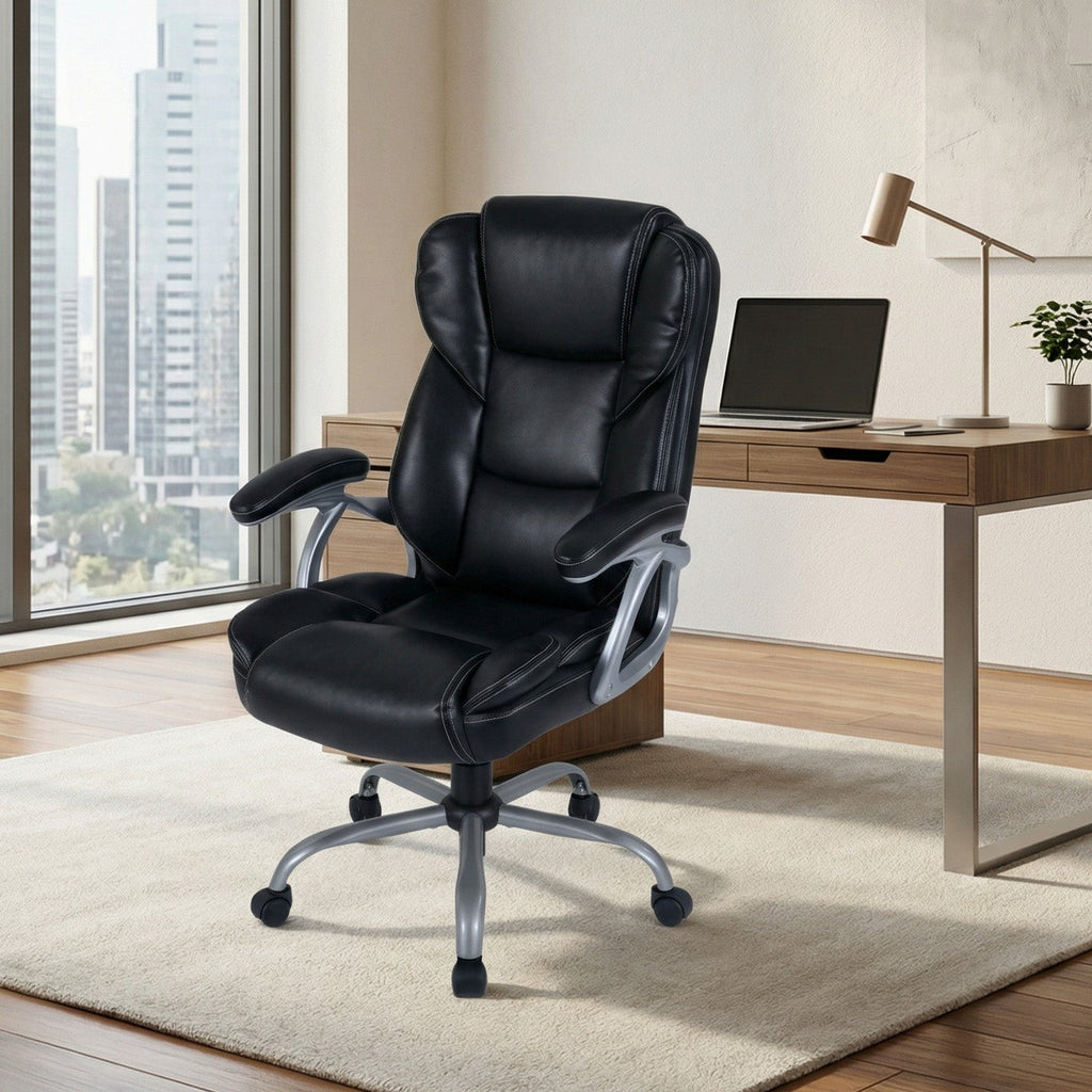 Executive Office Chair Leather Ergonomic Computer Desk Chair with Padded Seat and Armrests