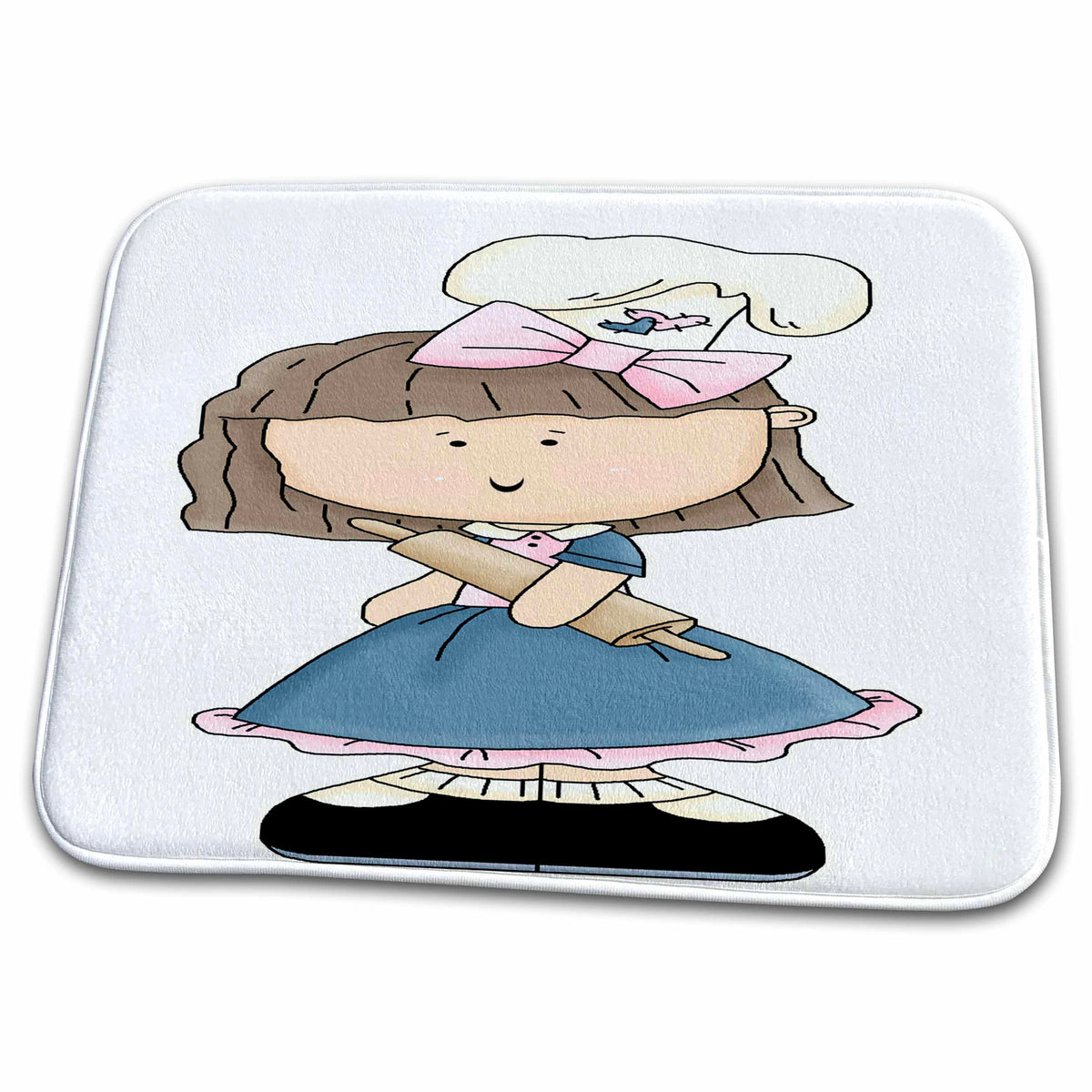 Dish Drying Mat - Cute Baking Little Girl With Rolling Pin Illustration Illustrations