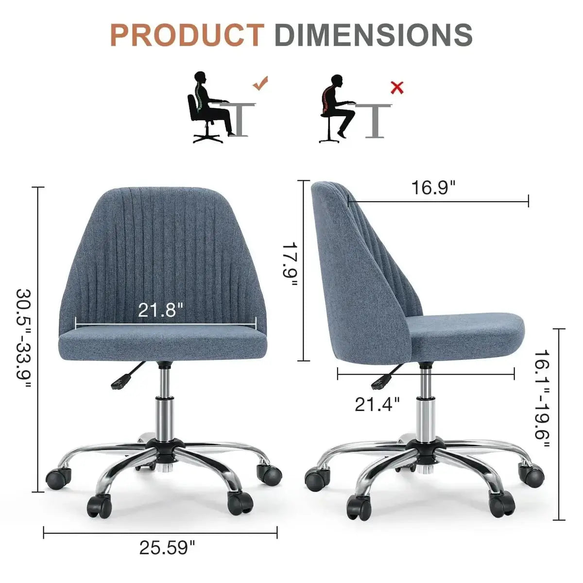 Pink Fabric Armless Swivel Office Chair With Wheels For Home